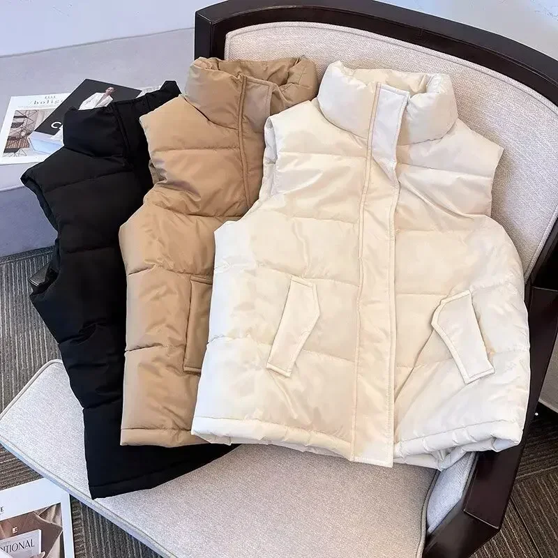 

2025 New Style Women's Cotton-Padded Jacket Stand Collar Shoulder Vest Lightweight Warm Korean Version Loose Fit Parkas