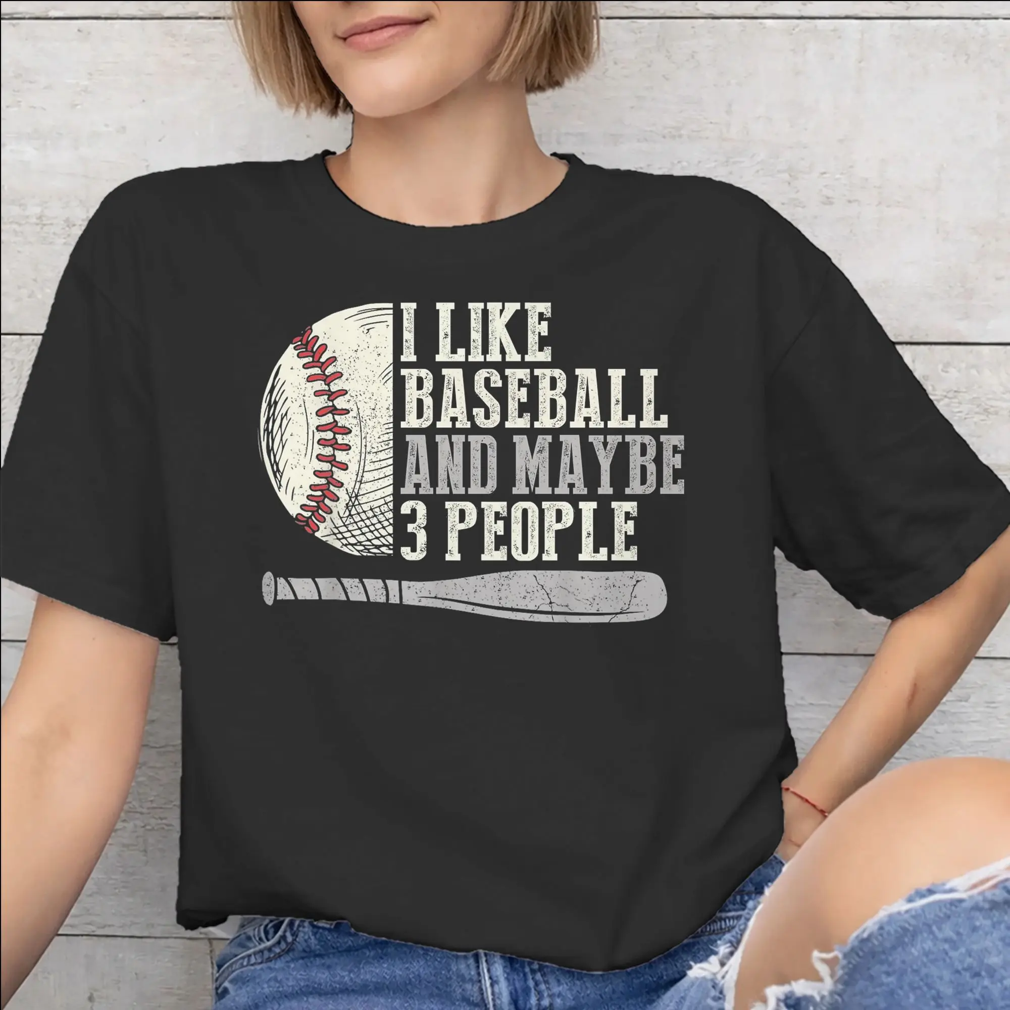 I Like Baseball And Maybe 3 People   Tee Shirt for Men Women Graphic Printing T Shirts  Cotton Clothes
