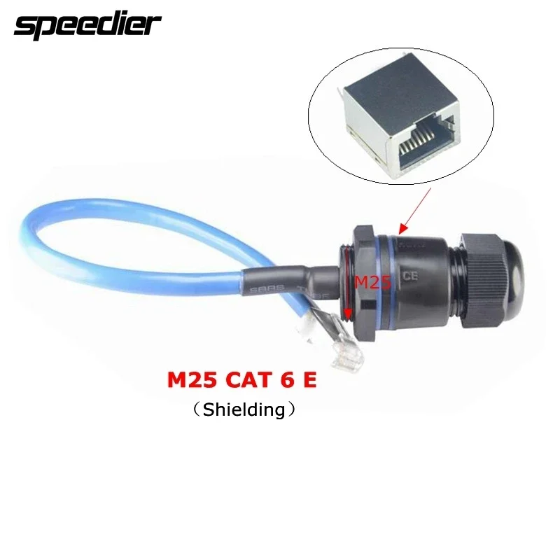 CAT6E conector RJ45 a prueba de agua CAT6 Gigabit Ethernet LAN RJ 45 AP puente de red exterior M25 IP 68 cable de enchufe impermeable 25cm
