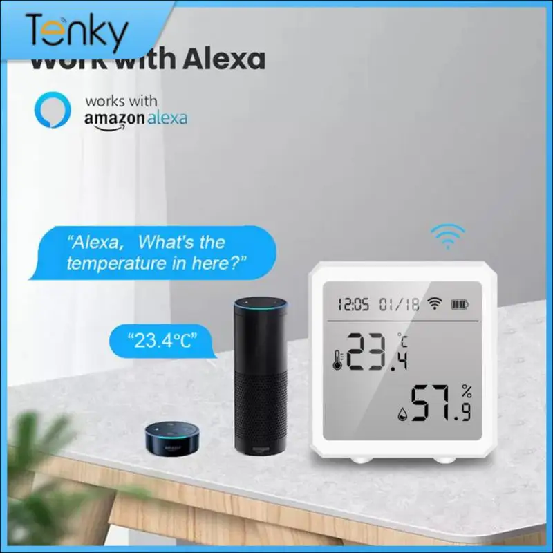 

Temperature And Humidity Sensor Lcd Display Voice Support Alexa Home Electronic Wet And Thermometer Intelligent Tuya