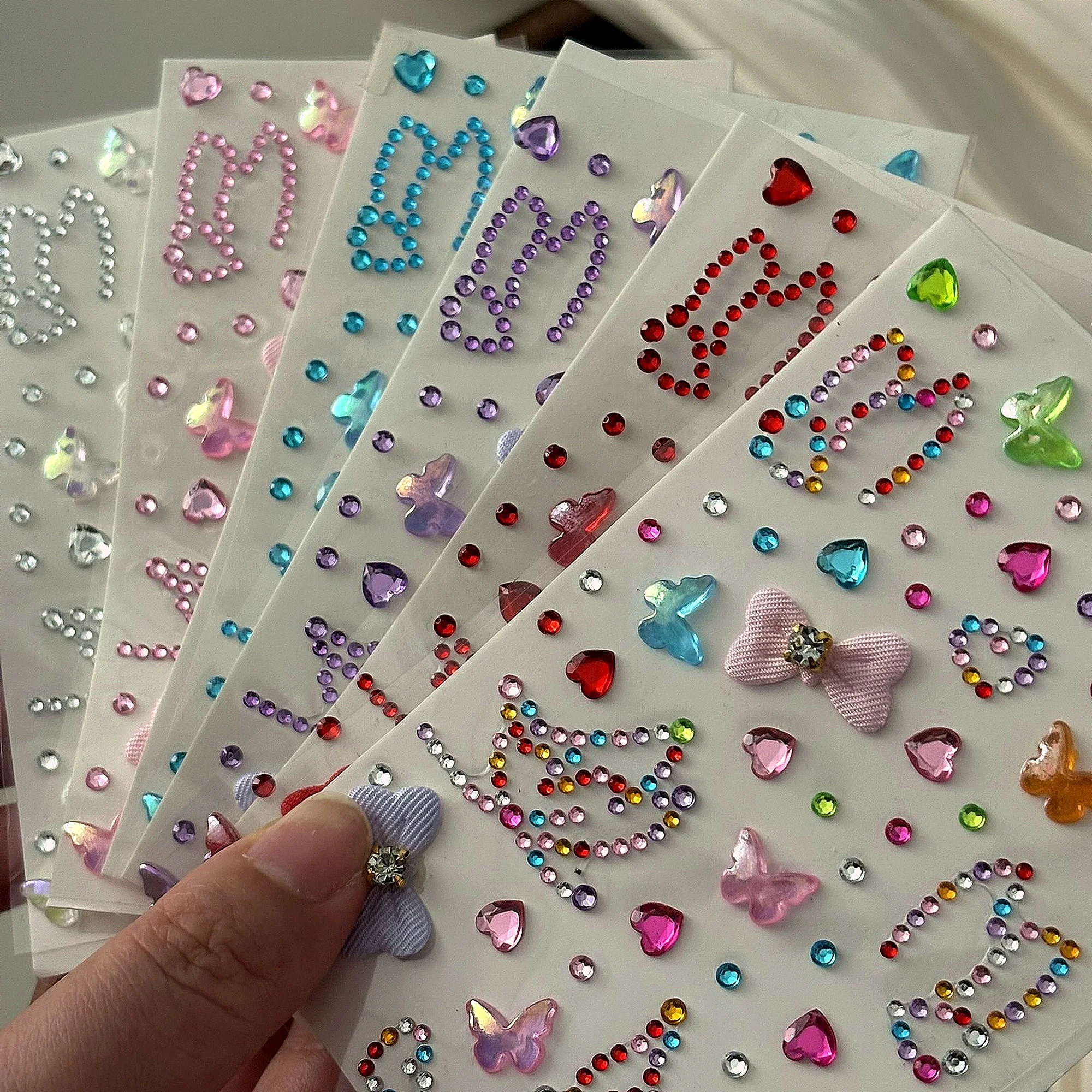 3D Cute Pink Diamond Butterfly Heart Face Stickers Self-adhesive Bow Butterfly Face Body Rhinestones Party & Festival Makeup #4W view 3