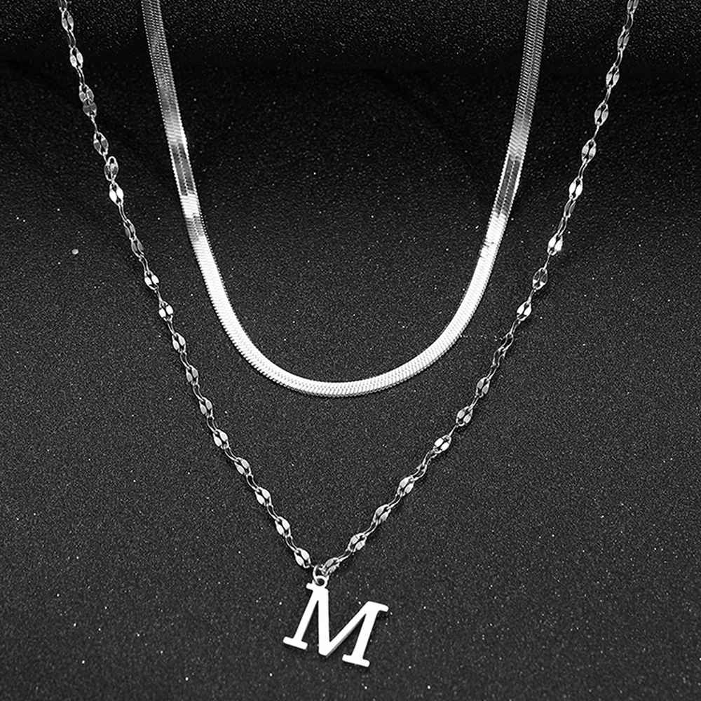 DGIDDK الفولاذ المقاوم للصدأ 26 رسائل قلادة قلادة مزدوجة مكدسة ارتداء أوروبا والولايات المتحدة الاسلوب المناسب مجوهرات نسائية #2