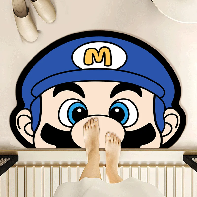 Cartoon cute Mario diatom mud bathroom floor mat water absorption non-slip quick drying toilet carpet floor mat