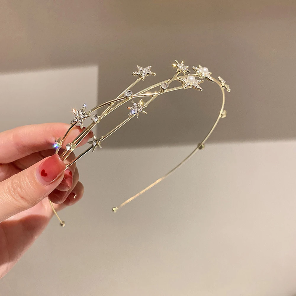New Sweet Rhinestone Hair Hoop Women Girls Crystal Hairbands Braided Tool Hollow Leaves Star Headband