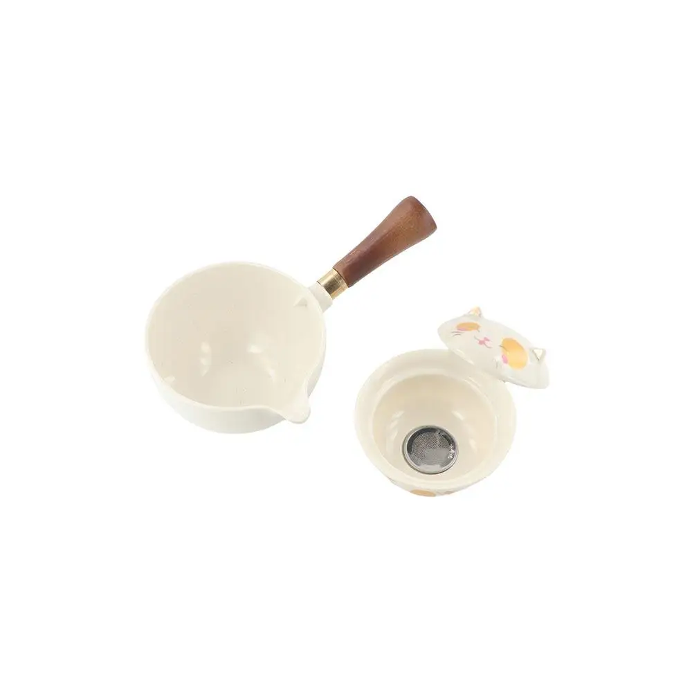 

5/7pcs 360° Rotating Lucky Cat Teapot Set Ceramic with Bag and Tea Tray Kung Fu Tea Pot Set Japanese Style Bubble Tea Set Travel