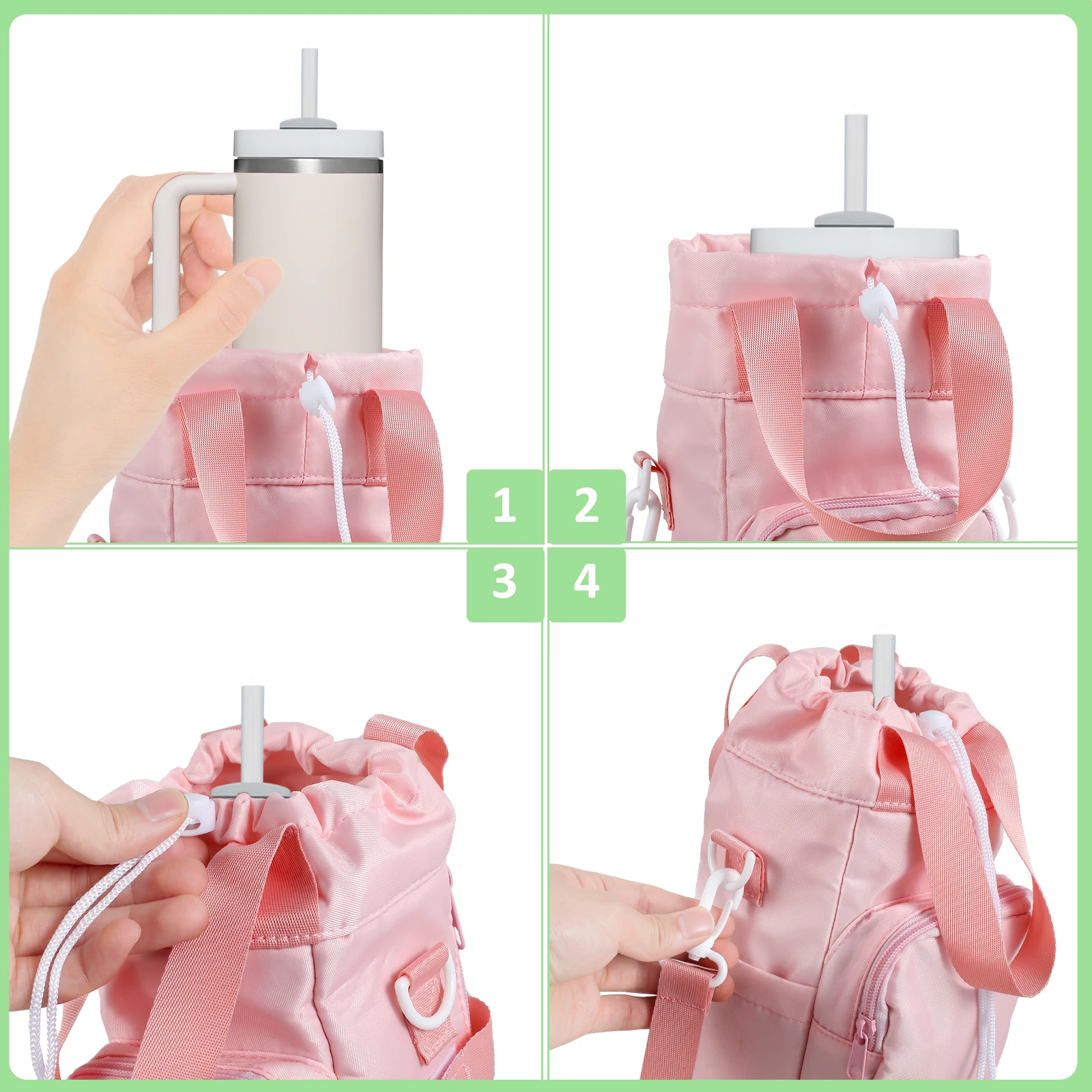 Portable Water Bottle Bag Large Capacity Water Bottle Carrier Bag with Pockets and Adjustable Strap For Stanley Quencher New