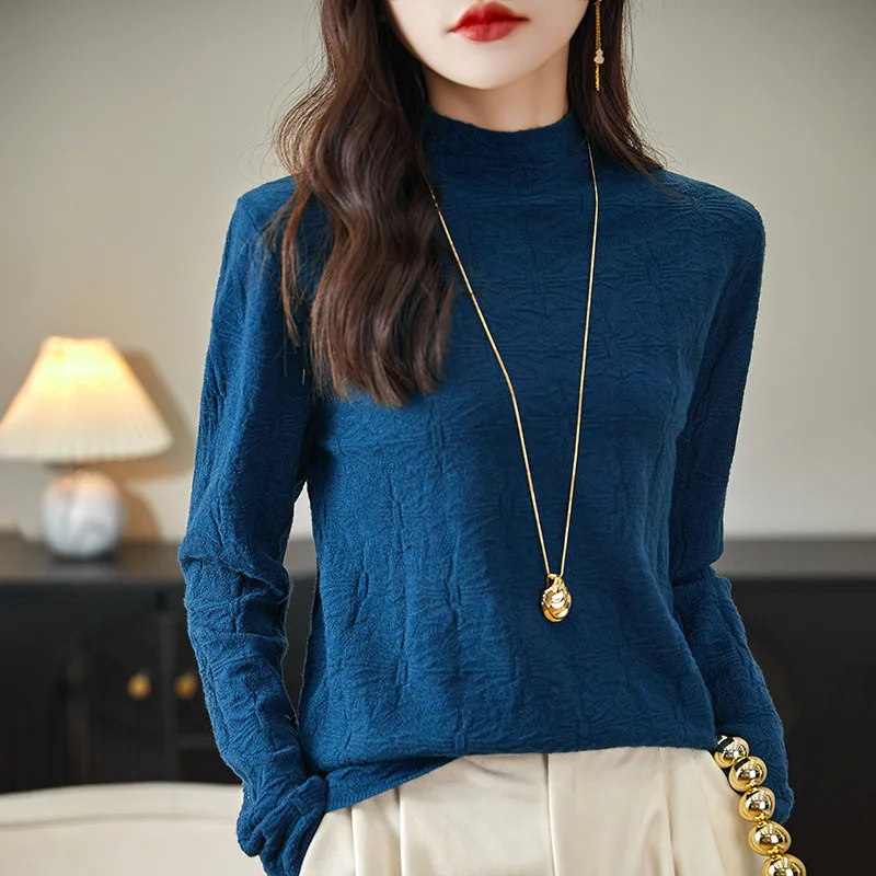 

2024 New Cashmere sweater women pullover Autumn and Winter casual Half Turtleneck solid long sleeve knitted sweater pullover