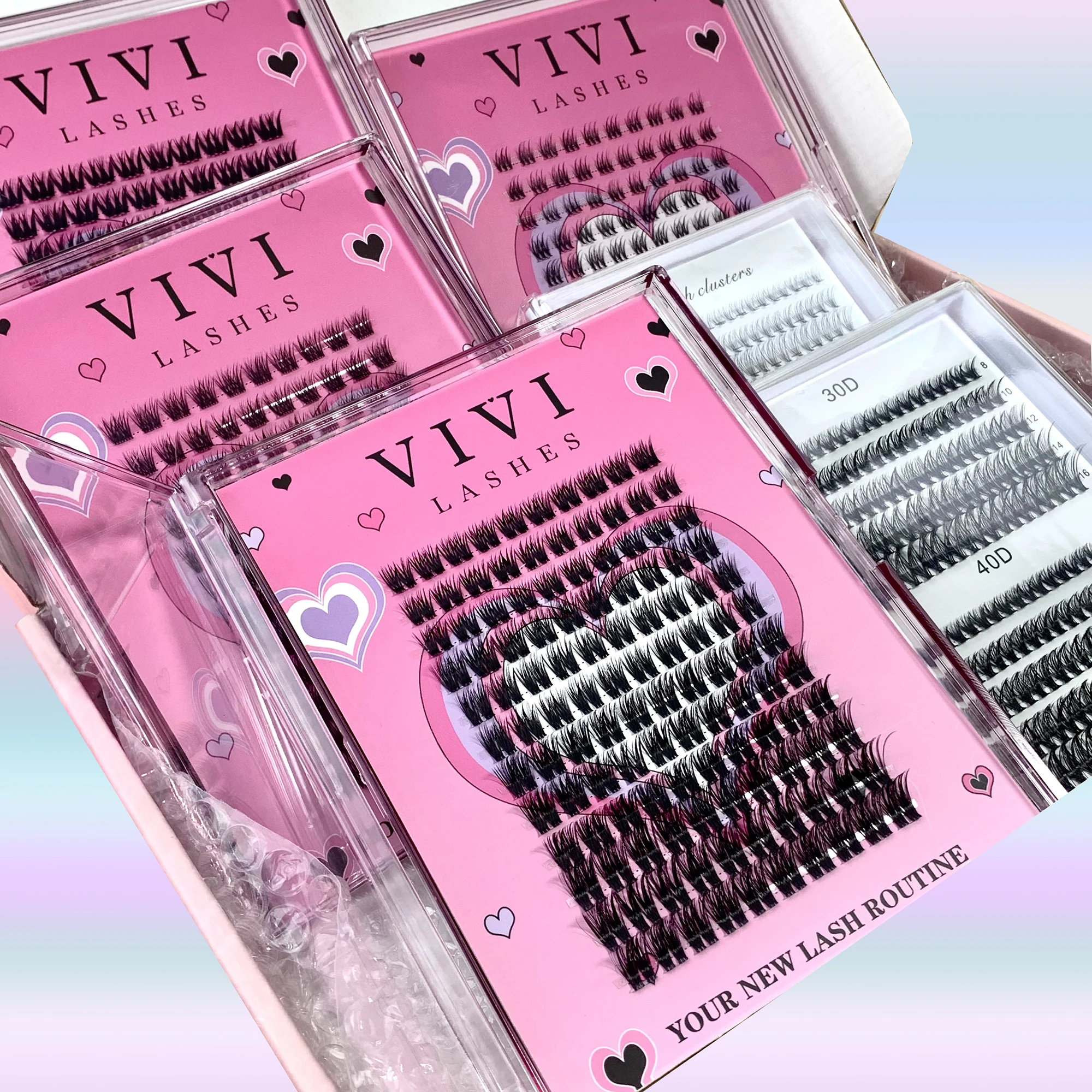 Wimpern-Set mit 6 Packungen, Cluster-Wimpern-Volumen, natürlich, 10D, 20D, 30D, 40D, gemischte falsche Wimpern, 1 Stück Bond Seal Lash-Pinzettenbürsten