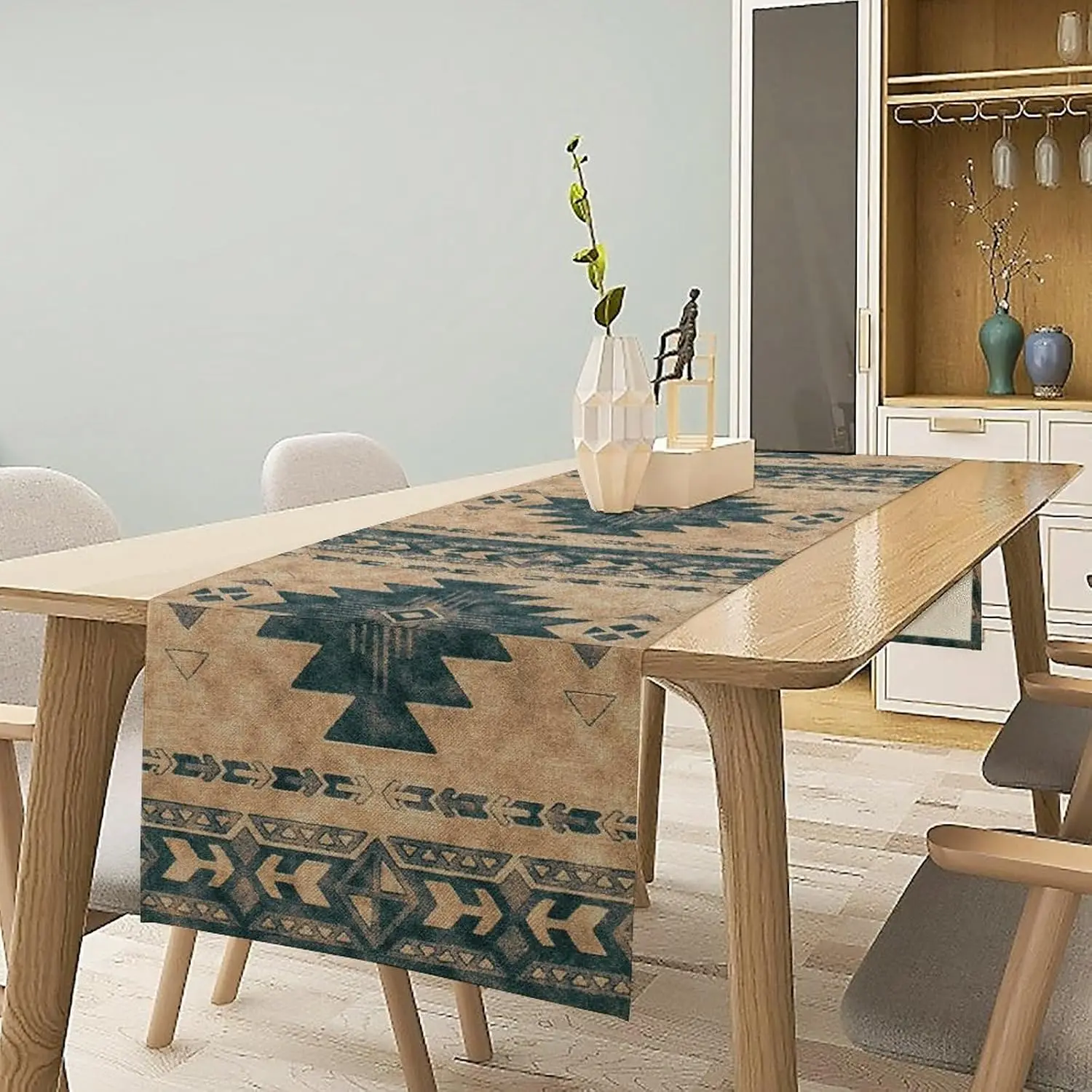 South Western Boho Aztec Ethnic Linen Table Runner Dresser Scarf Table Decor Reusable Kitchen Dining Table Runner Party Decor