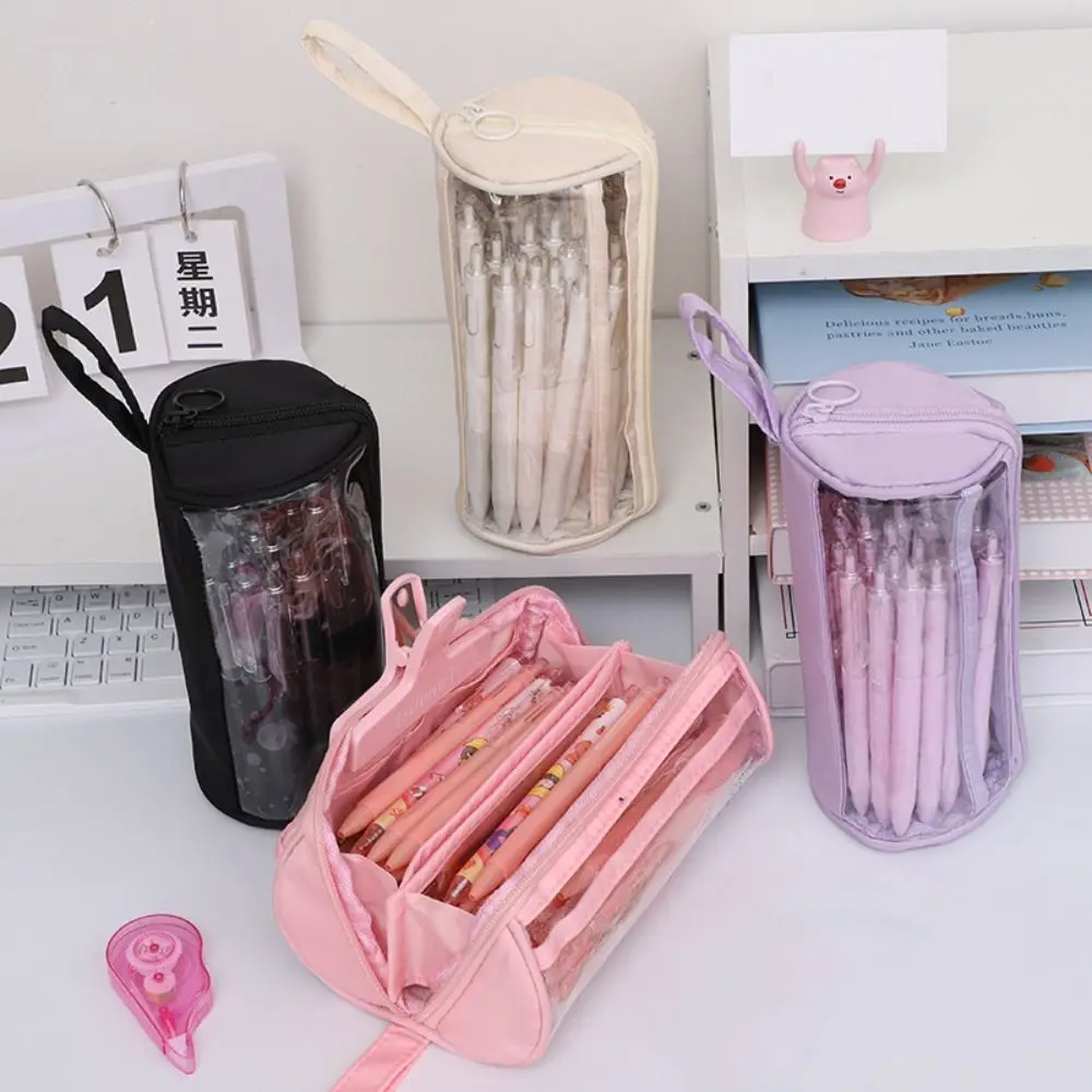 PVC Transparent Pencil Case Dirt Resistant Standing Large Capacity Pencil Bag Multi-functional Simple Zipper Pencil Case