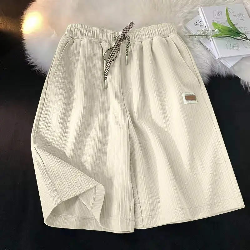 Women Summer Simplicity Loose All-match Ice Shreds Solid Color High Waist Wide Leg Women Clothes Appear Thin Thin Quarter Shorts