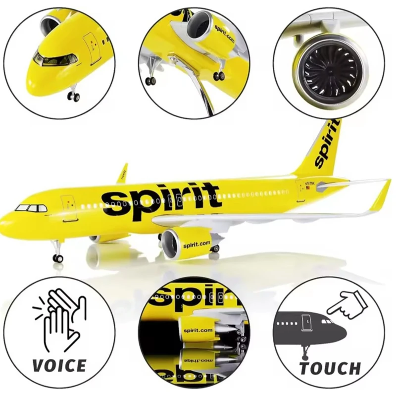 Nuevo avión americano a escala 1/80 A320NEO Spirit Airlines, modelo de juguetes con luz, avión de resina fundida, colección, regalos de exhibición