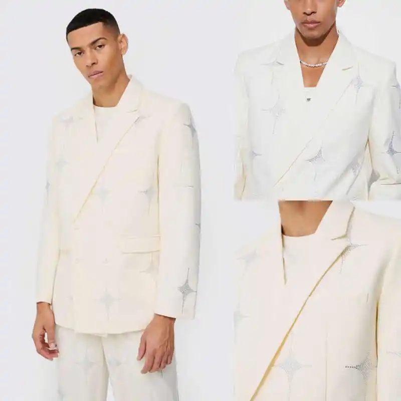 

Luxury Men's Suits 2 Pieces Blazer Pants Double Breasted Peaked Lapel Appliques Wedding Tuxedos Customized trajes para hombre