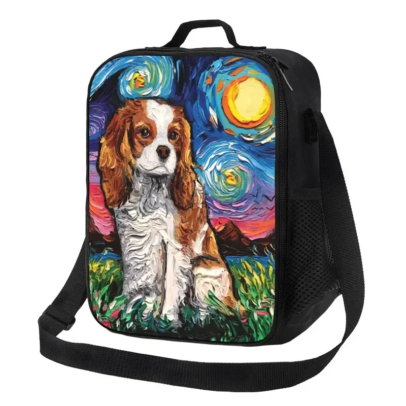 

Custom Cavalier King Charles Spaniel Pet Portraits Art Lunch Bag Men Women Cooler Warm Insulated Lunch Boxes for Kids School