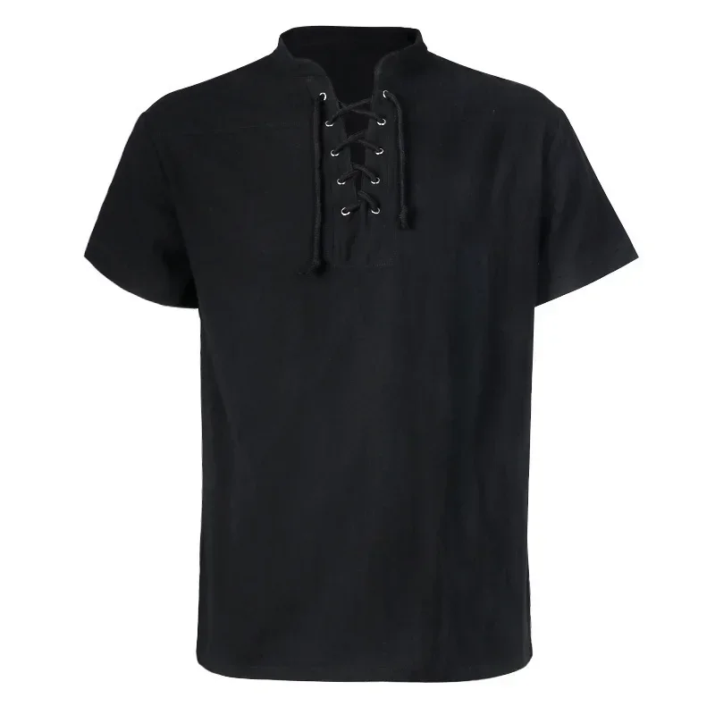 

New Mid-century Vintage Lace-up Short Sleeve Renaissance Shirt