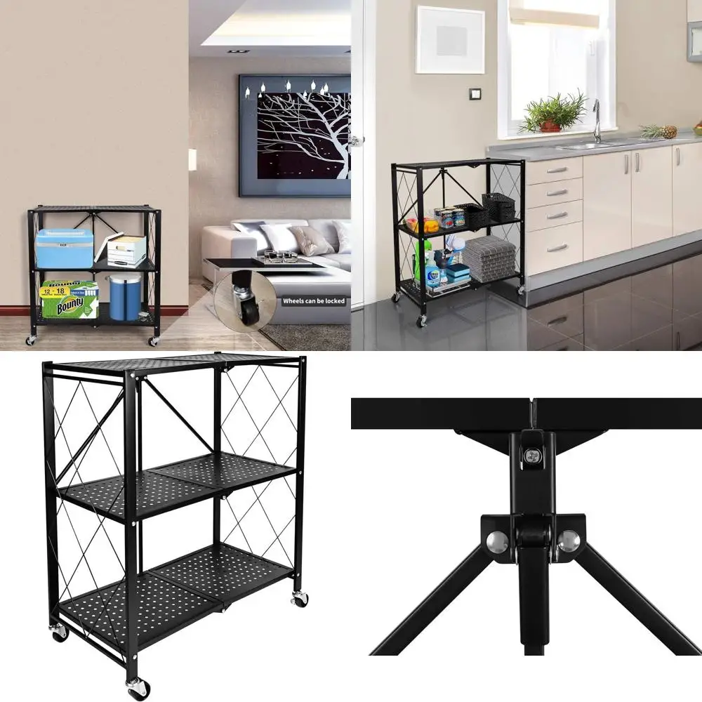 

Adjustable Metal Kitchen Storage Rack, 3-Tier Shelving Unit with Wheels, 28x14x34, Ideal for Microwaves and Plants