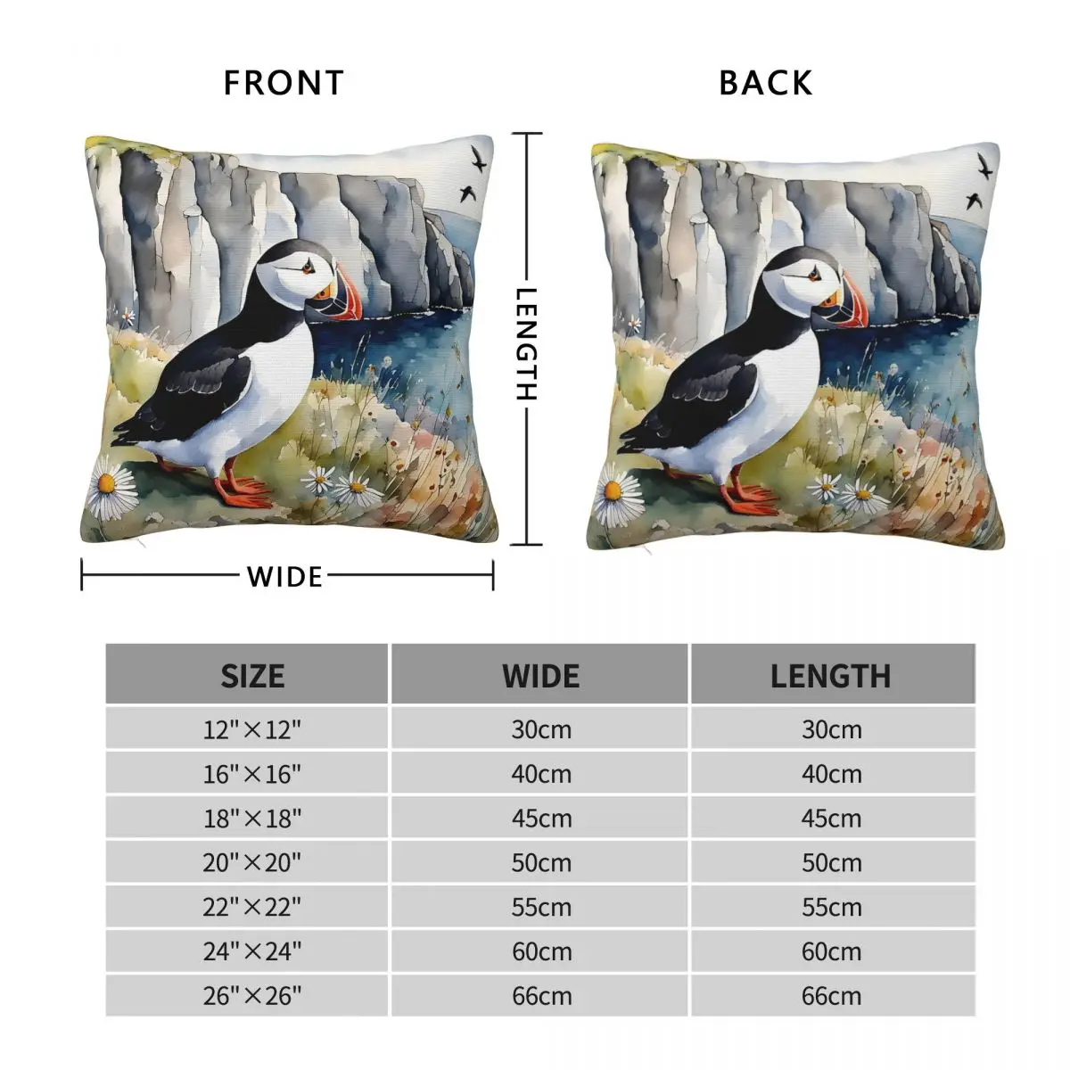 Clifftop Puffin Amongst Wildflowers Square Pillowcase Polyester Linen Velvet Pattern Zip Decorative Home Cushion Cover