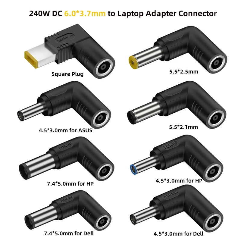 Laptop Power Adapter Connector 240W DC Jack 6.0*3.7mm Female to Universal Male Plug Converter for Lenovo Hp Dell Asus Notebook