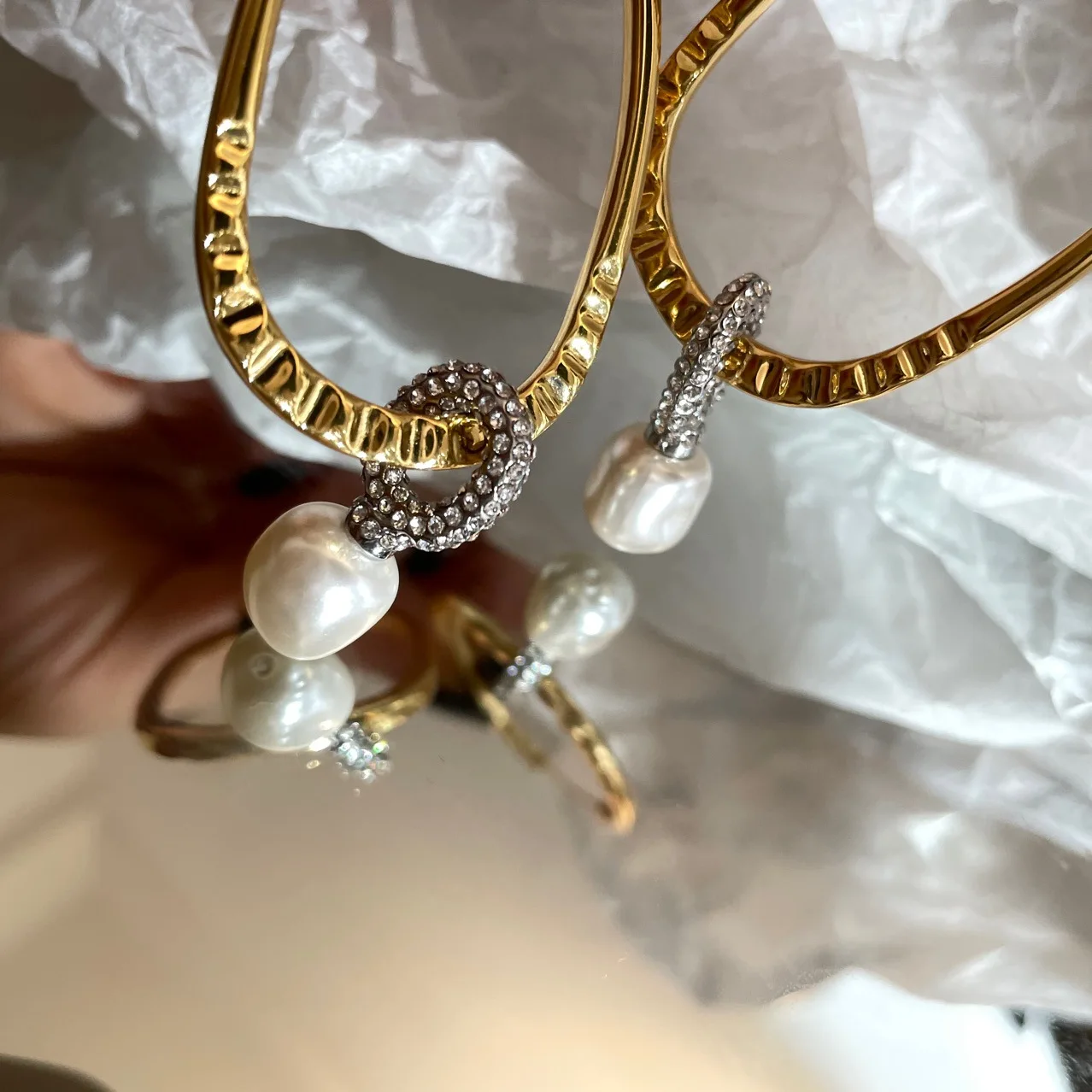 Brass AAA Zircon Natural Freshwater Pearl Big Drop Earrings Women Jewelry Punk Party T Show Gown Runway Korean Japan INS