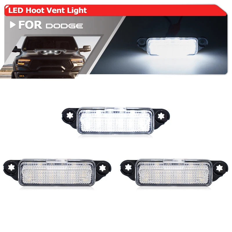 3PCs White LED Center Hood Scoop Lights For 2021-2026 Ram 1500 TRX Models Grille Panel Insert Garnish Driving Marker Lights