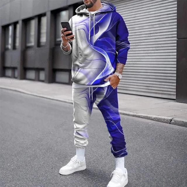 

Two Piece Hoodie Pant Sets Silk Ribbon Geometric 3d Print Set Men Women Fashion Hoodie+Pant 2Piece Set Tracksuit Suit Sports Run