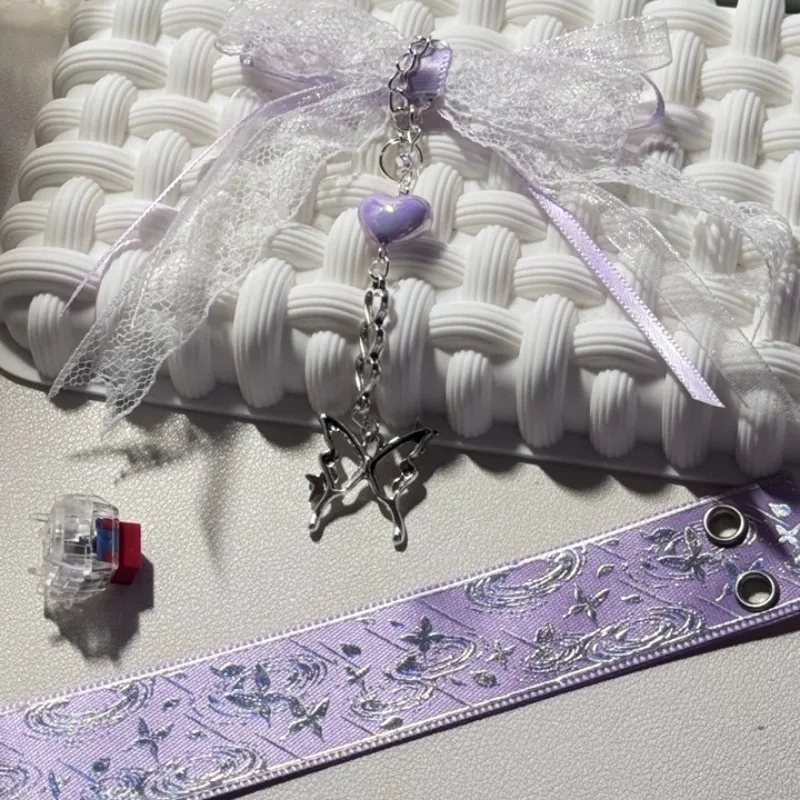 Clove‌ Keyboard Ribbon Bow Lace Keyboards Handmade Keyboard Strap Tape Pearl Cute Purple Mechanical Keyboard Accessories ATK68