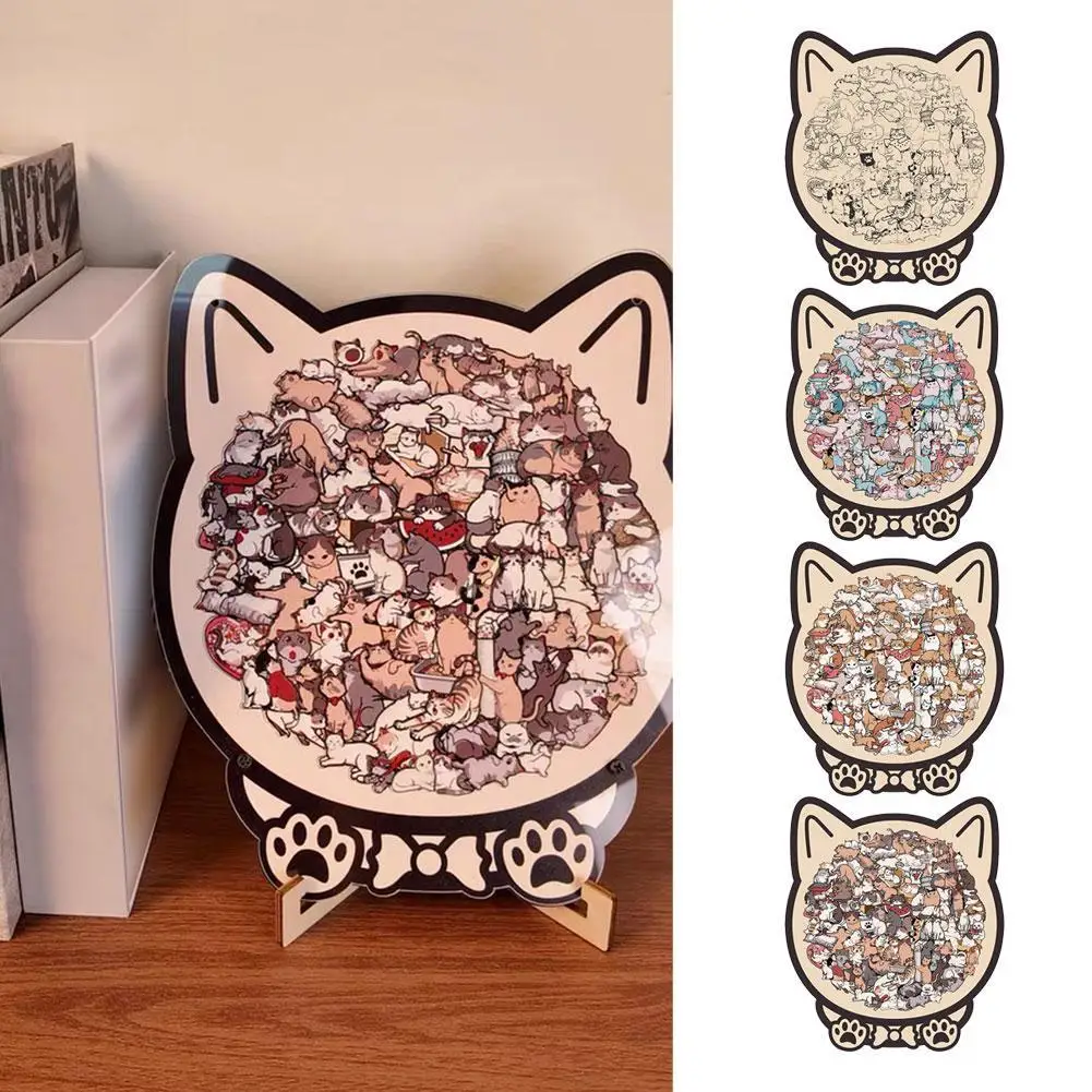 108-Piece Morandi-Colored Cat Shaped Wooden Jigsaw Puzzle Pieces Game Birthday Xmas Gifts for Cat Lovers Home Decorations