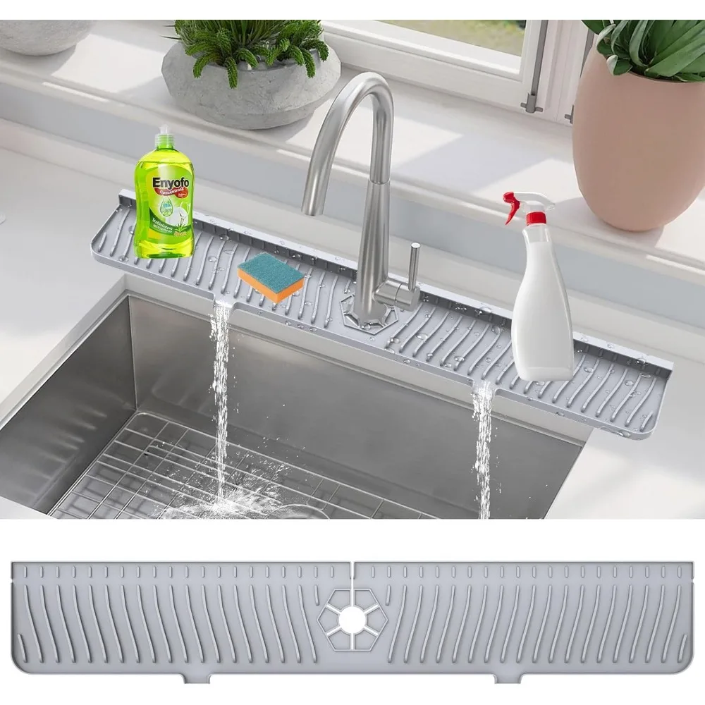 Silicone Faucet Water Catcher Mats,Kitchen Sink Spill-Proof Drying Pads,Anti-Slip Drain and Splash Guard Water Catcher Mat