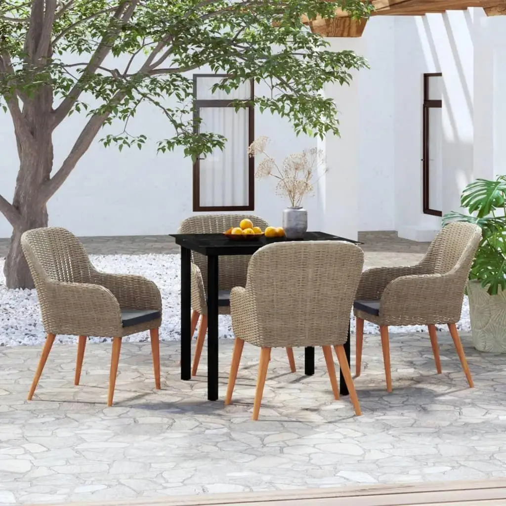 

5 Piece Patio Dining Set with Cushions Brown
