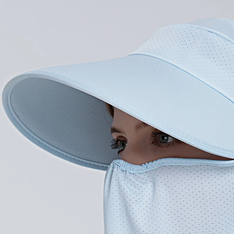 Xinbaoguan 100% polyester 8094 summer new ponytail ice feeling sunscreen hat for women cycling face mask outdoor sunshade hat