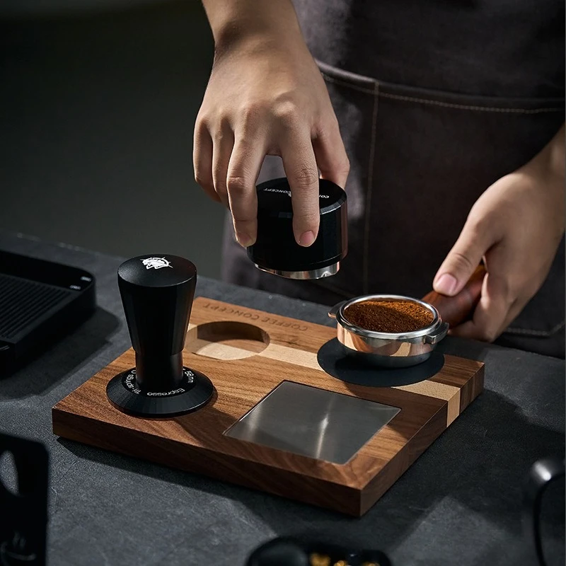 

Coffee Tamper Station Walnut Wood Coffee Base Storage Workbench Distributor Tamper Operation Table