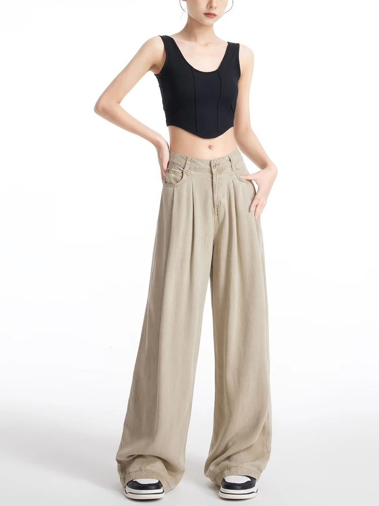 

High Waist Wide Leg Jeans Women's Denim Pants Slimming Long Trousers Height Enhancing Vintage Sle Straight Cut Autumn Wear