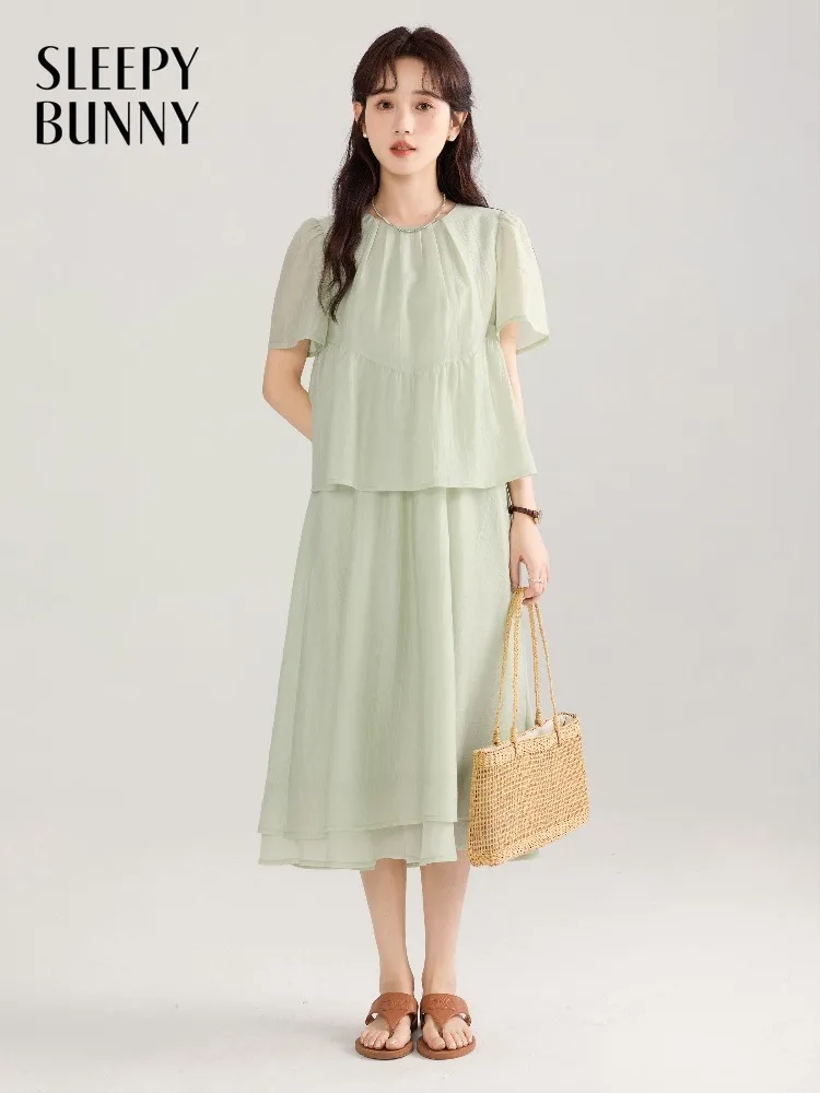 

French Layered Look Midi Dress Women Chic Loose Fit Spliced Design Long Dress Elegant Casual Spring Outfit Lady Daily Styling