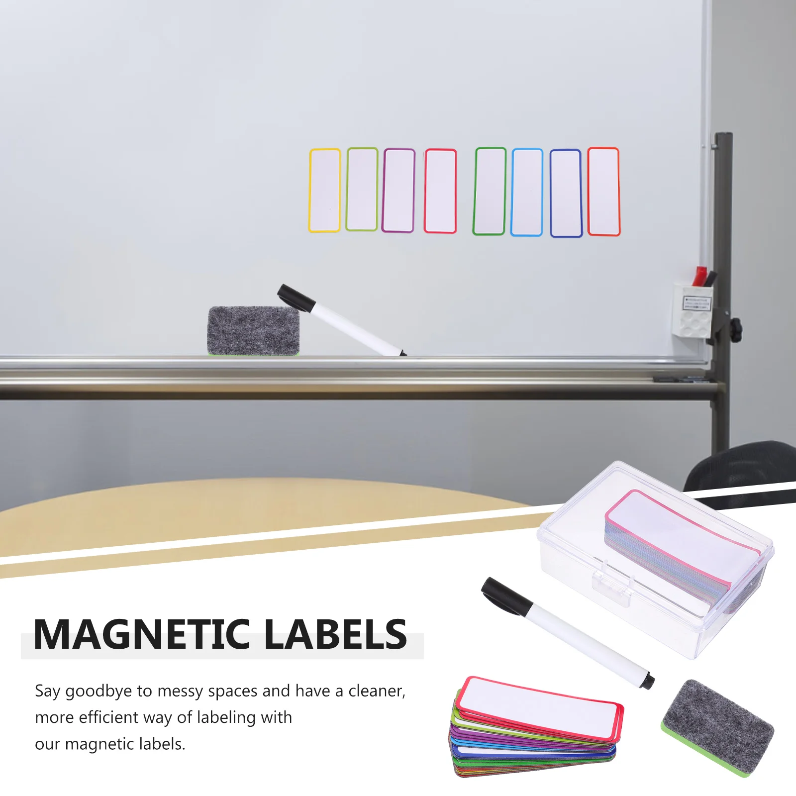 

54pcs Magnetic Labels Dry Erase Writable Flexible Name Tags Refrigerator Whiteboard Stickers Reusable Erasable Labeling Solution