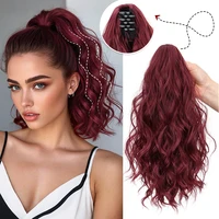 Clip-in Synthetic Hair Ponytail Extension Short Wavy Curled Clip-on Ponytail with Claw Clip Wine Red Hairpiece for Women