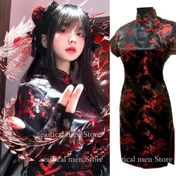 Girl Lolita Maid Dress Sexy Chinese Style Dress Silk Brocade Jacquard Cheongsams Short Lolita Cosplay Costume Sexy Mini Vestidos