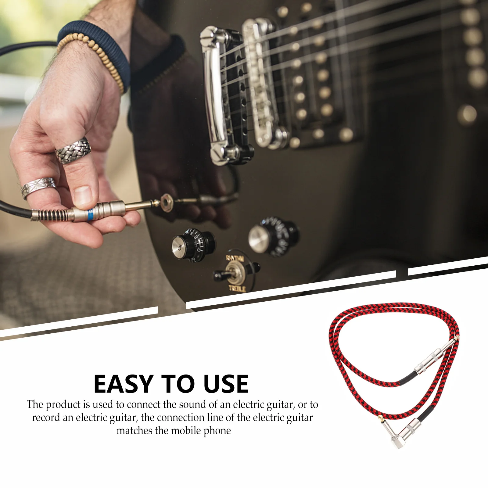 

1pc Audio Cable For Electric Guitar Braided Design Stereo Sound Dual Channel Connector Adapter Cord Instrument Line Stage