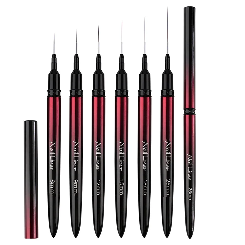 1/6 قطعة 6/9/12/15/18/25 مللي متر مسمار الفن بطانة فرش هلام فرشاة الأظافر هلام مسمار البولندية اللوحة فرشاة الرسم مسمار الفن تصميم فرشاة القلم #1