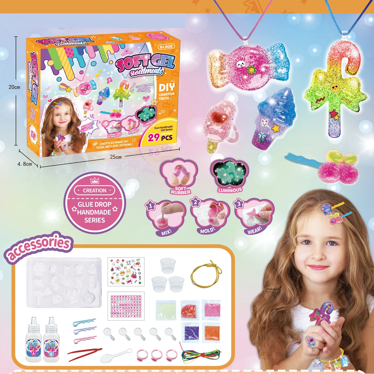 Kit de Arte con Pegamento de Cristal para Niños, Set de Manualidades para Hacer Llaveros, Kit Creativo para Hacer Joyería Hecha a Mano, Juguetes para Niñas, Regalos de Cumpleaños
