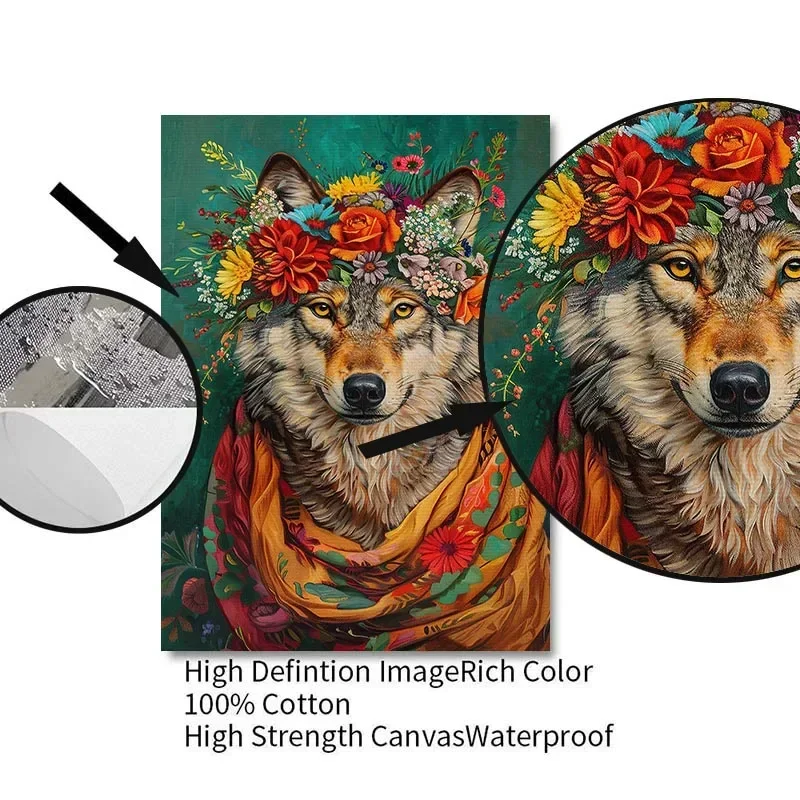 Vintage Maximalist Floral Wild Animal Canvas Painting Lion Owl Peacock Wolf Flower Poster Print Wall Art Picture Home Decor - view 6