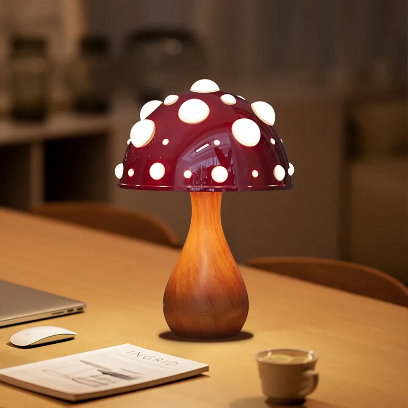 Shiitake lampu meja jamur Amanita, lampu jamur dengan LED G9 bola lampu tiga warna, daya AC atau lampu biomimetik bertenaga USB DC