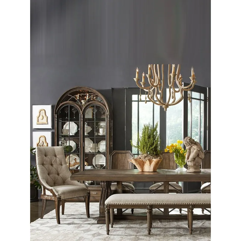 

Wine cabinet living room against the wall Solid wood high cabinet Glass cabinet door Old household entrance Arched bookcase