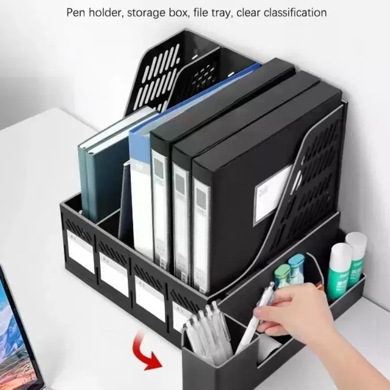 4 Column File Storage Organizer Sturdy PP Material Multi-functional Desktop Rack for Office Classroom Book Stationery Holder