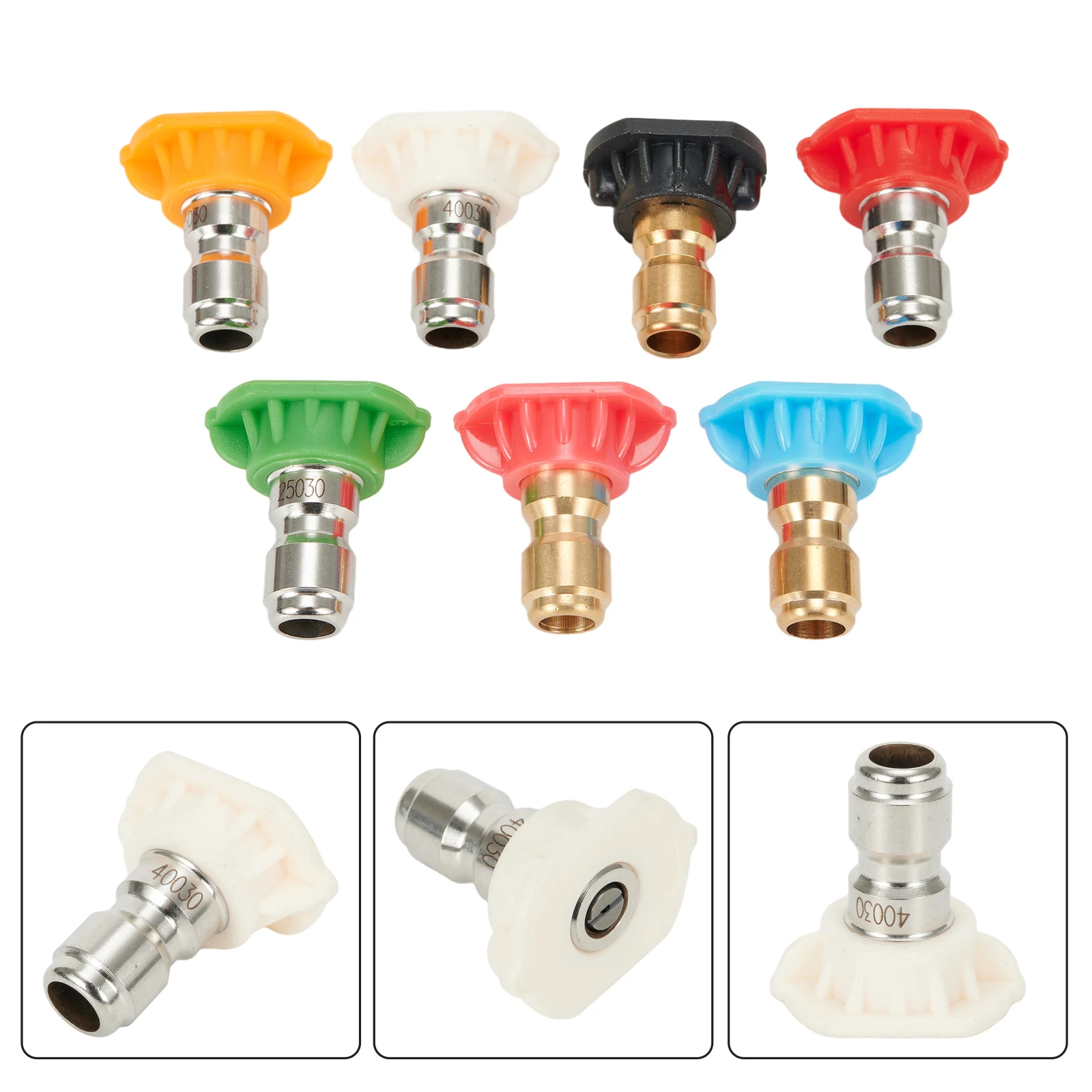 7 Piece 1/4 inch Quick Connect Pressure Washer Nozzle Kit Compatible with 4000 PSI Units Featuring 0 to 65 Degree Spray Patterns