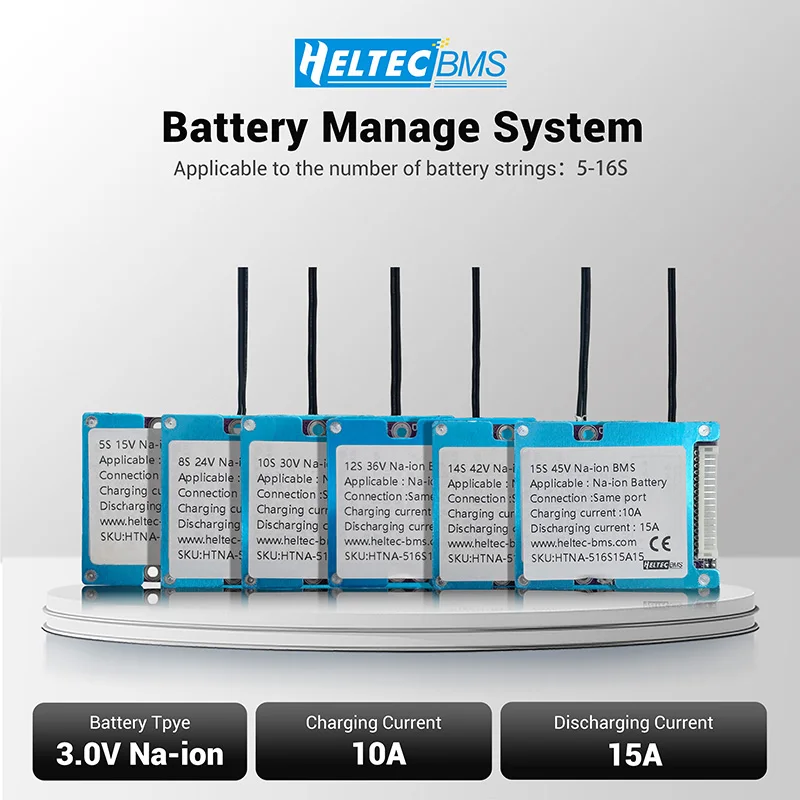 Heltec BMS Sistema de gestión de baterías: compatible con baterías de iones de sodio 5-16S 3,0 V, carga de 10 A y descarga de 15 A