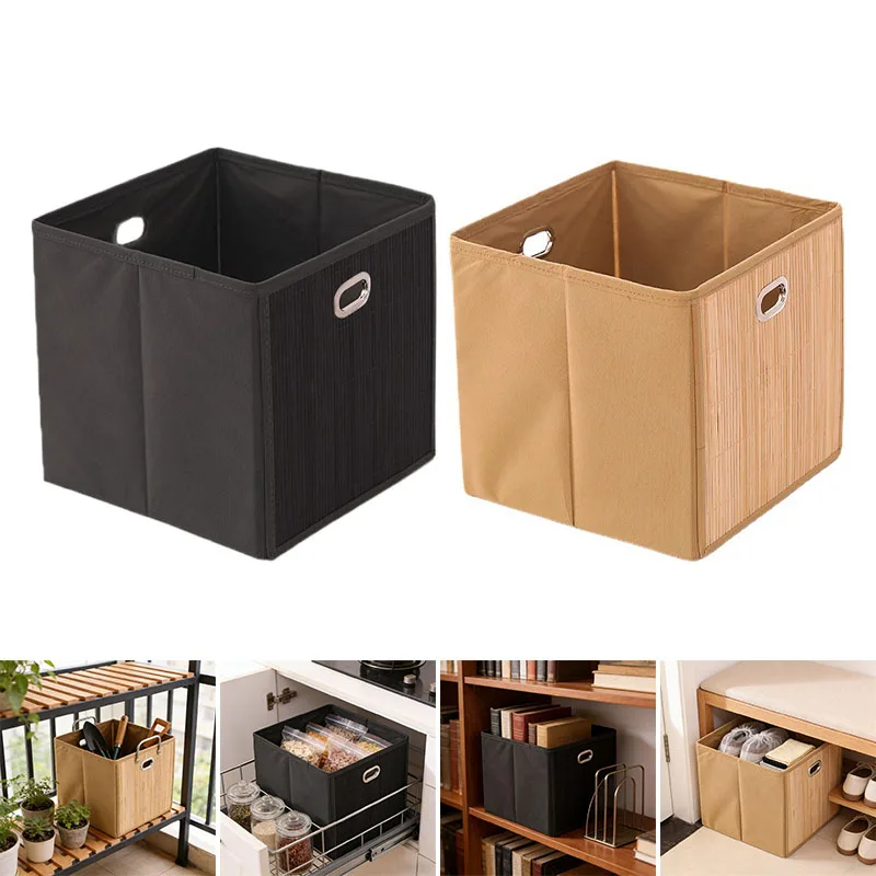 

Weaving Bamboo Foldable Storage Box Creative Oxford Fabric with Handle Multi Use Organizer for Closet Shoes Clothes Toys Home