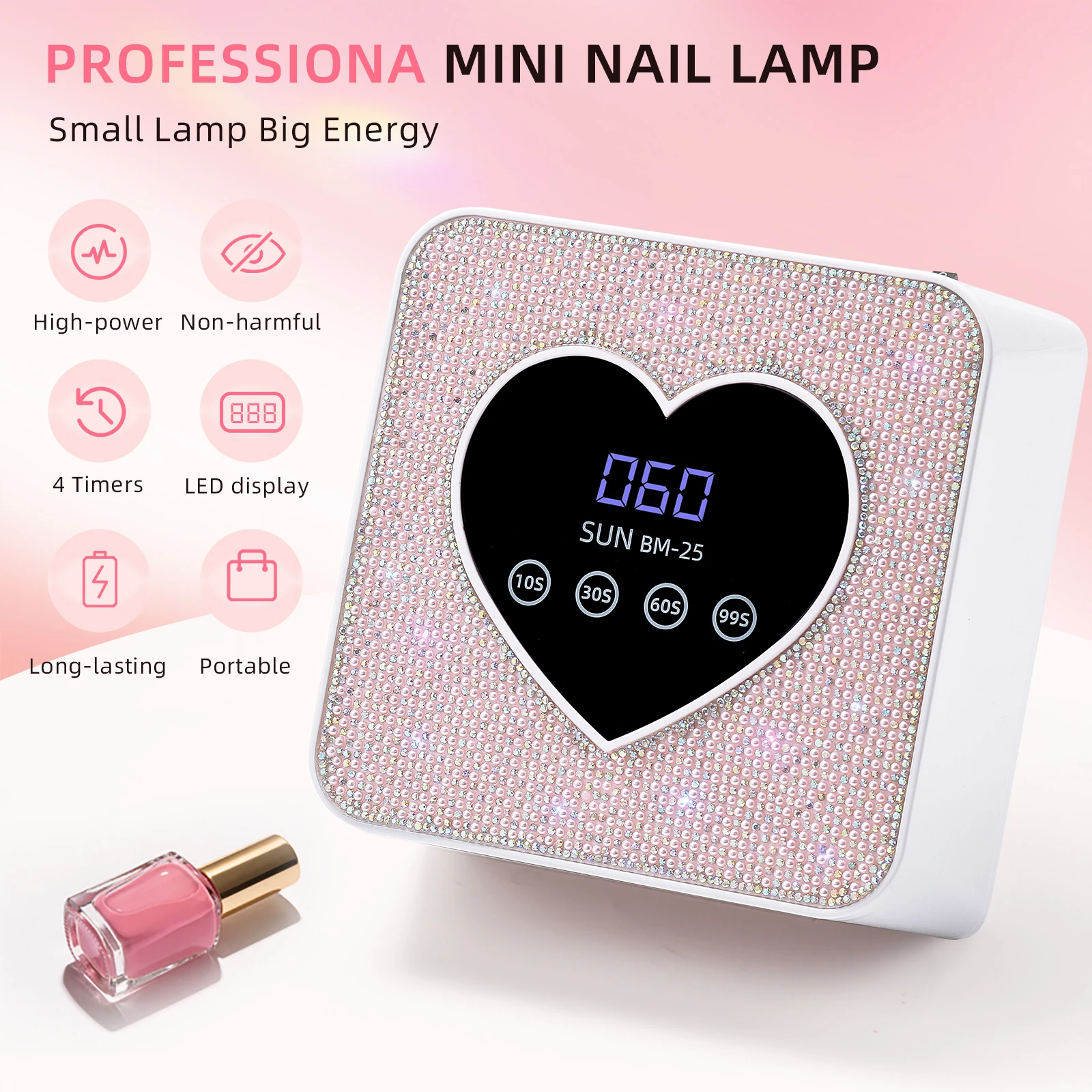 

Sparkling Heart Nail Lamp Gift Set, Touch Screen USB LED Nail Dryer 21 Lamps, 4 Timers Compact Portable for Women Girls Manicure