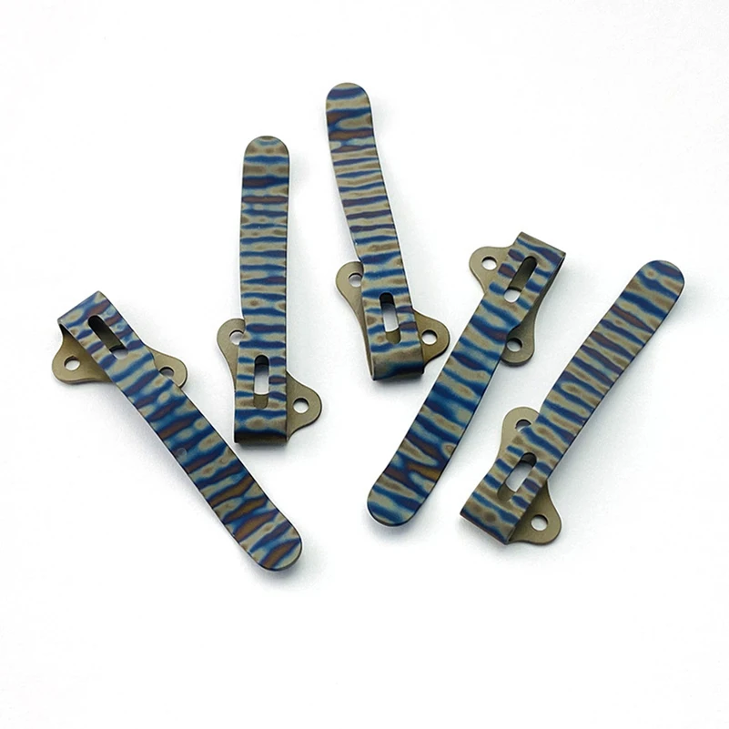 Custom Made Flame Texture Knife Titanium Deep Carry Pocket Clip For Demko AD20 AD20.5 Knives Back Clamp DIY Make Accessory Part