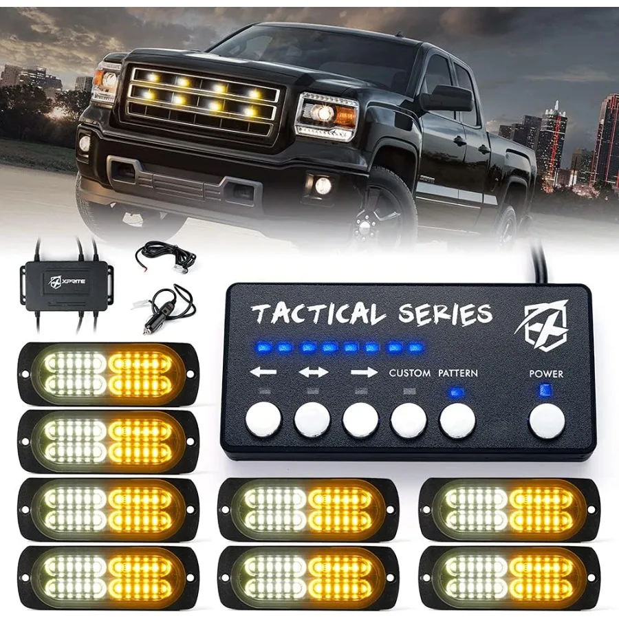 

Комплект стробоскопов для поверхностного монтажа с панелью управления Янтарно-белый гриль Решетка Боковой габаритный мигающий аварийный сигнальный светильник для Tr