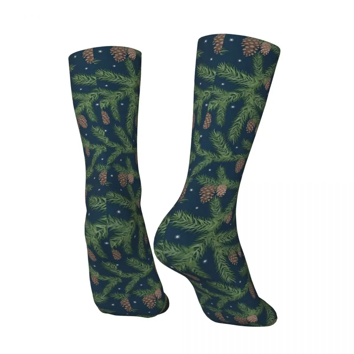 Medias de conos de pino con estampado de ramas, calcetines góticos estampados, calcetines antideslizantes de otoño para niñas, calcetines para correr de alta calidad